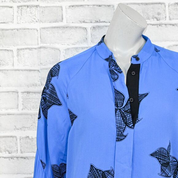 REISS Women's Harris Floral Print Blouse in Blue Size 4 oversize Drapey fit - Picture 10 of 14